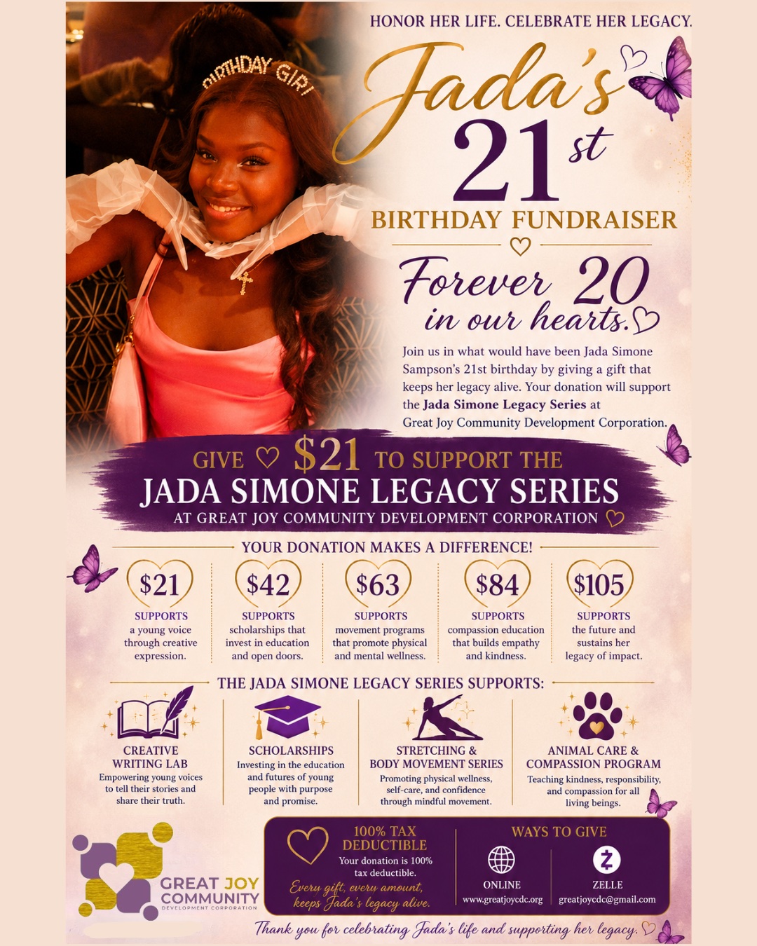 Jada's 21st Birthday Fundraiser — Honor Her Life. Celebrate Her Legacy.